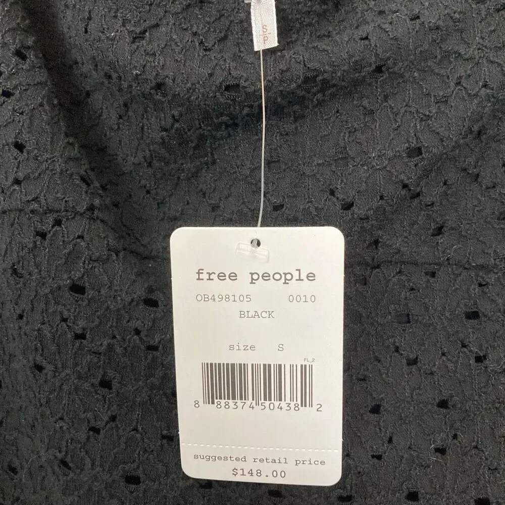 Free People‎ NWT Sophia Black Eyelet Off Shoulder Bell Sleeve Boho Mini Dress S
